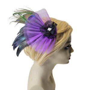 Purple Feathers Fascinator Peacock Feathers Tulle Hair Accessory Br…